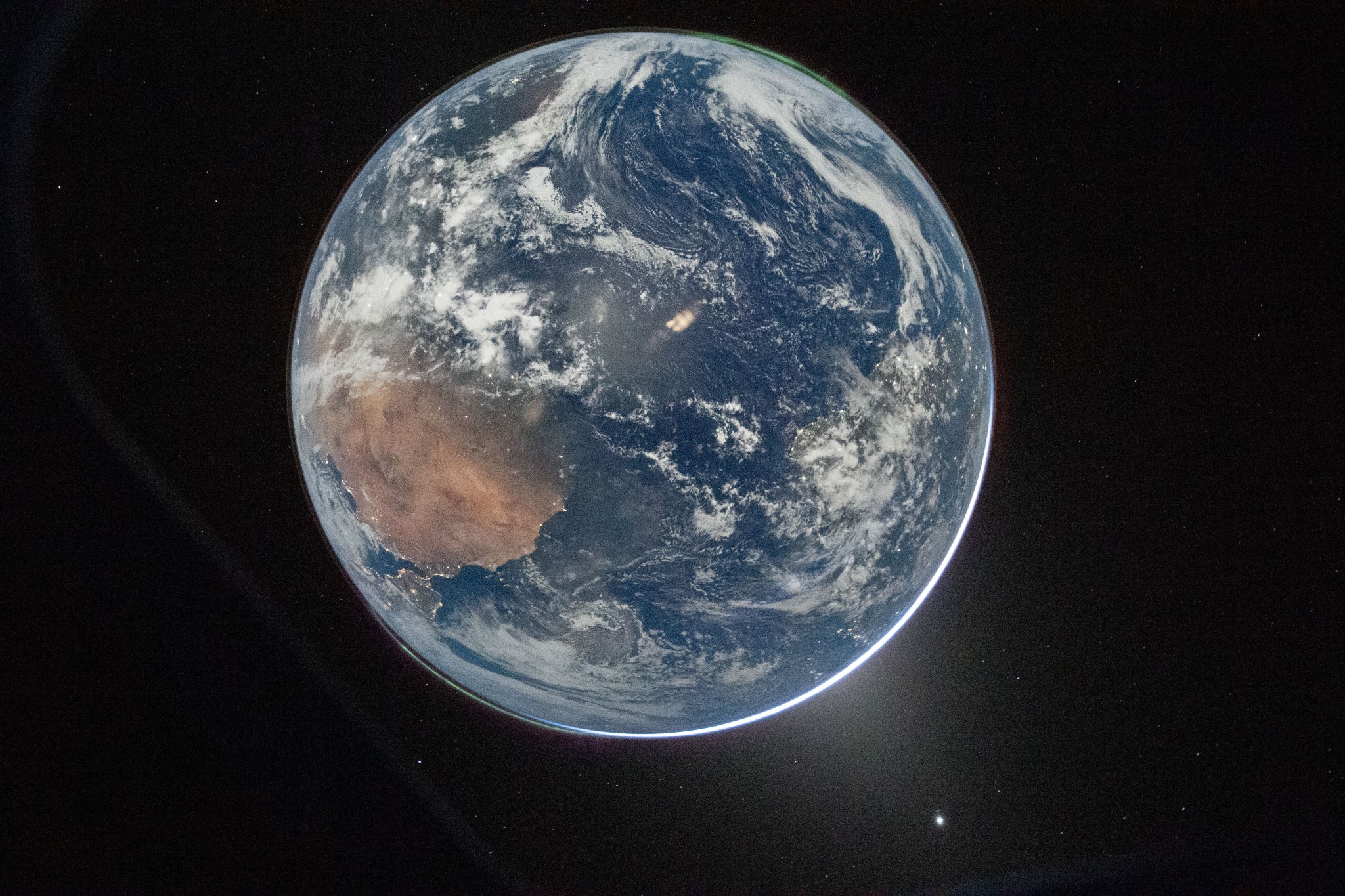Earth, photographed from the Orion spacecraft during the Artemis II mission